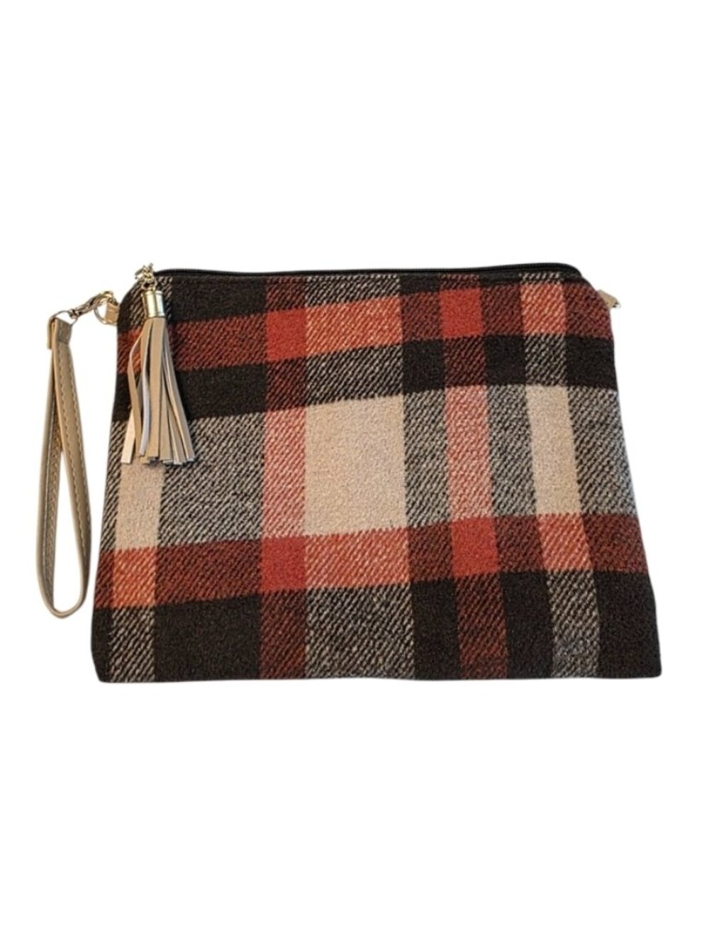 Autumn Themed Plaid Flannel Wristlet Clutch Bag Fabric Lightweight